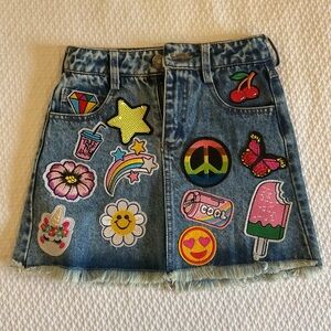 Lola + The Boys Denim Skirt with Colorful Patches